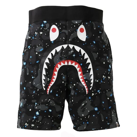 BAPE Space Camo Shark Sweat Shorts Black | A Bathing Ape - Picture 1 of 2